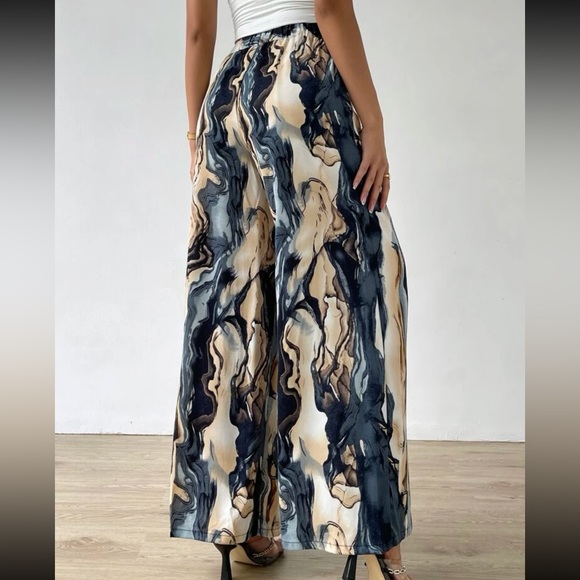 Boho Watercolor Abstract Print Wide Leg Palazzo Lounge Pants - Picture 7 of 7